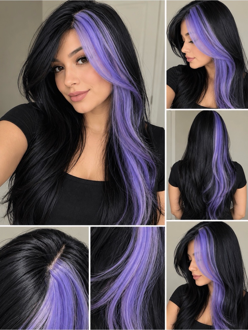Lavender Peekaboo Hair Accent Clip-In for Women - Black & Lavender